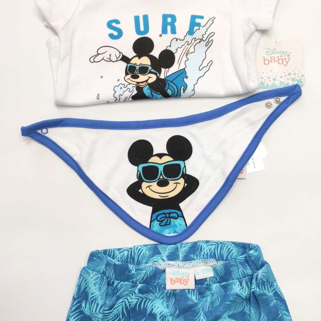 Mickey Mouse Baby 3-Piece Set Blue Shirt, Short and Bib HM-0925-P3