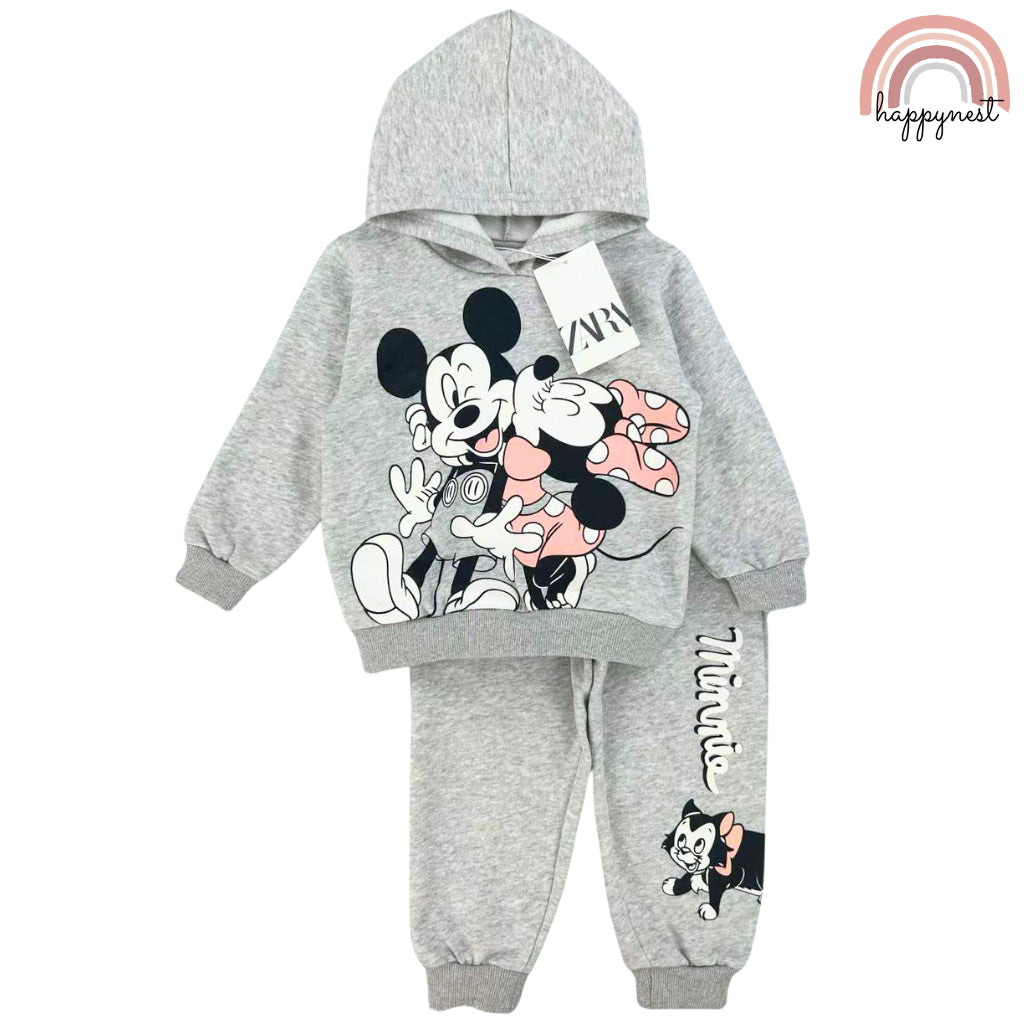 Happynest Minnie Mouse Gray Girls Sweatshirt Tracksuit Jogger + Terno Sets (2-8Y) SS431