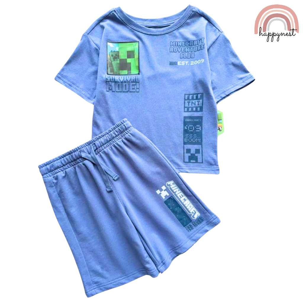 Minecraft Blue Shirt Short Set Boys 4 to 10 Years AA172