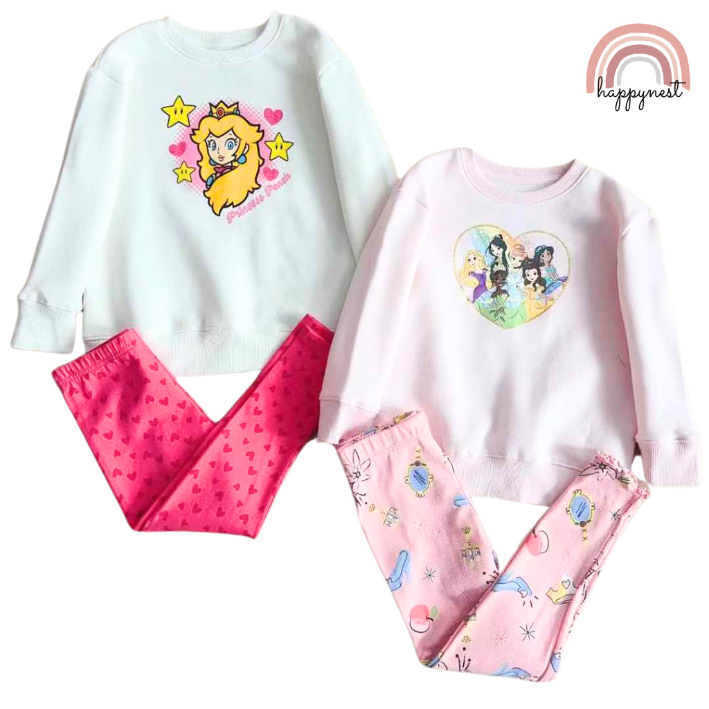 Disney Princess Sweatshirt + Leggings Set Terno for Girls 2-6 Years Old OOTD SS348