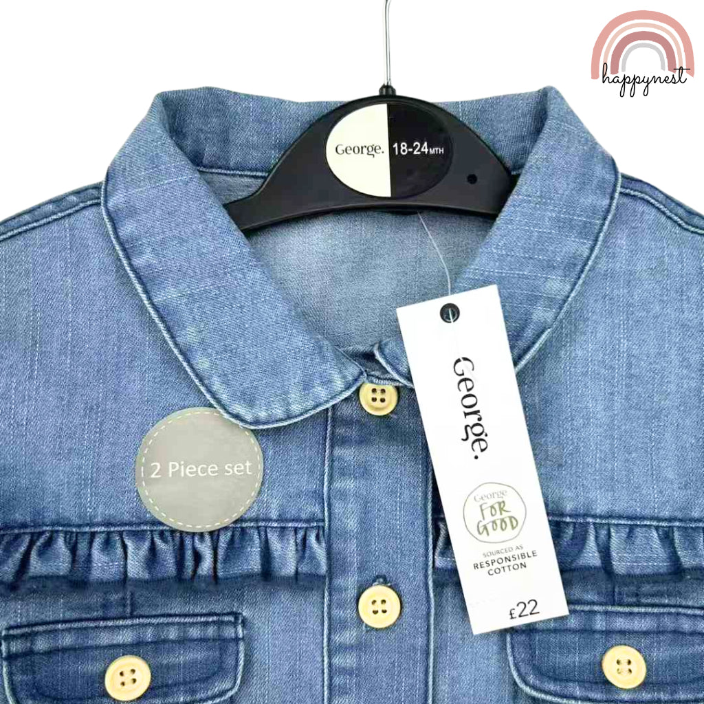 Happynest 2-Piece Baby Denim Jumper + Dress for Baby Girl 3-36M AA115