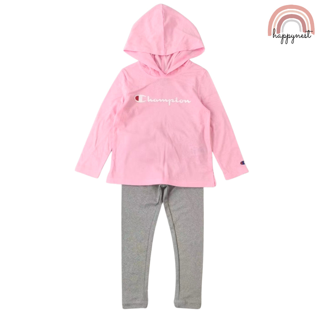 Champion Girls 2-Piece Set Pink Hoodie & Gray Leggings Outfit Kidswear 4-6 Years SS23