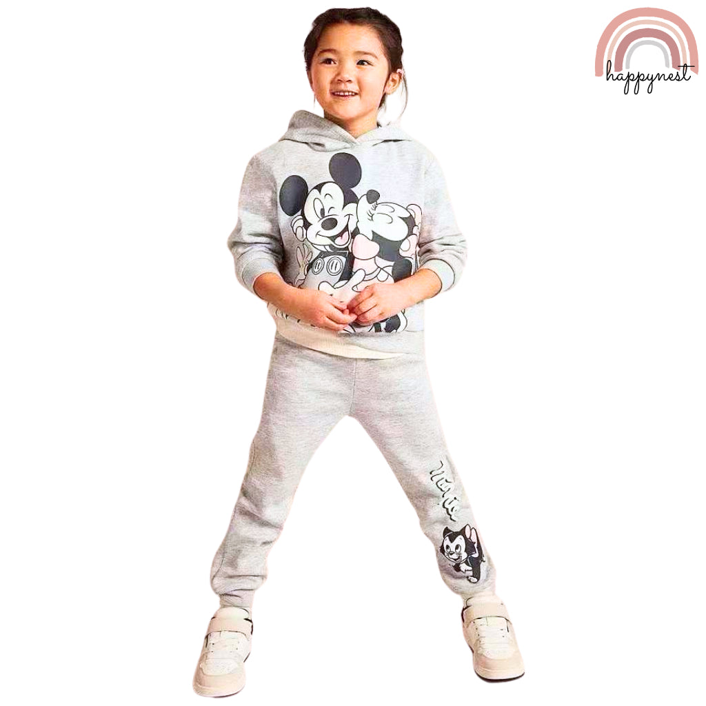 Happynest Minnie Mouse Gray Girls Sweatshirt Tracksuit Jogger + Terno Sets (2-8Y) SS431