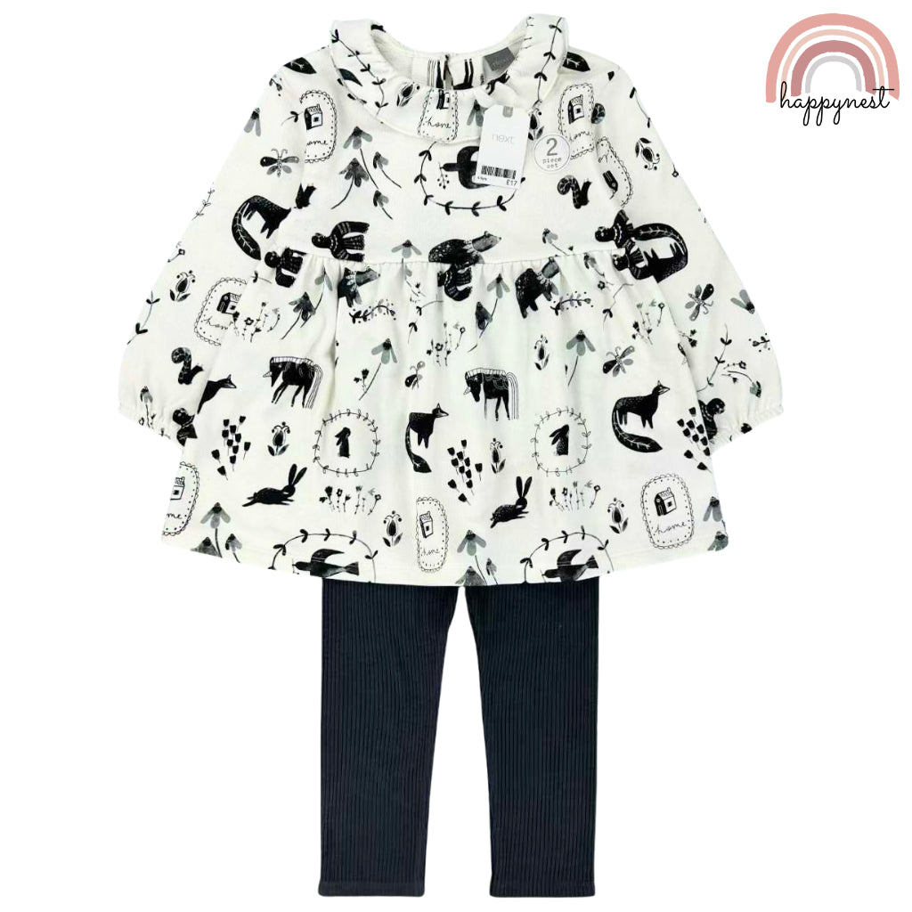 Happynest White Dress Longsleeve + Leggings Set SS437