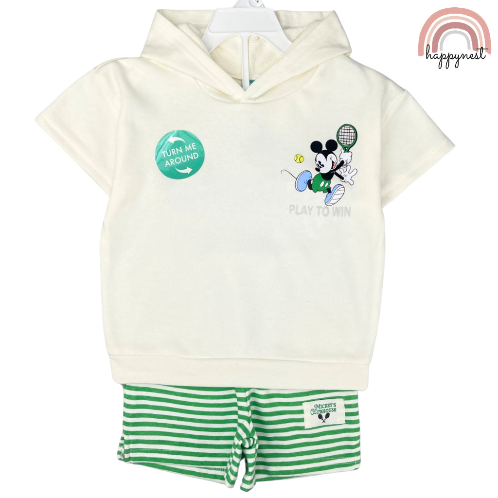 MIckey Shirt Green Shorts Set Hooded Shirt Boys AA169