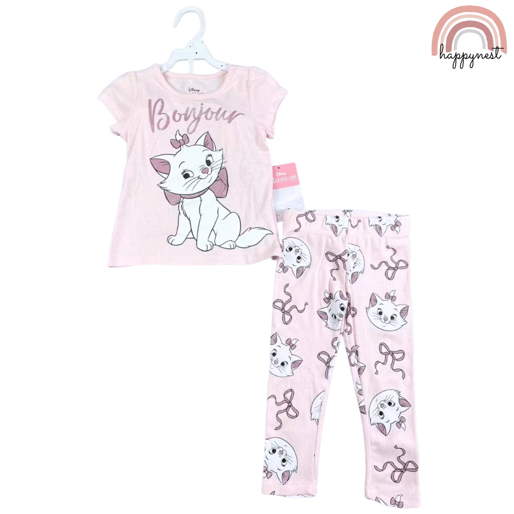 Girls Pink Aristocats Top & Leggings Set 2-7Y Comfy Soft Cotton Terno OOTD AA301