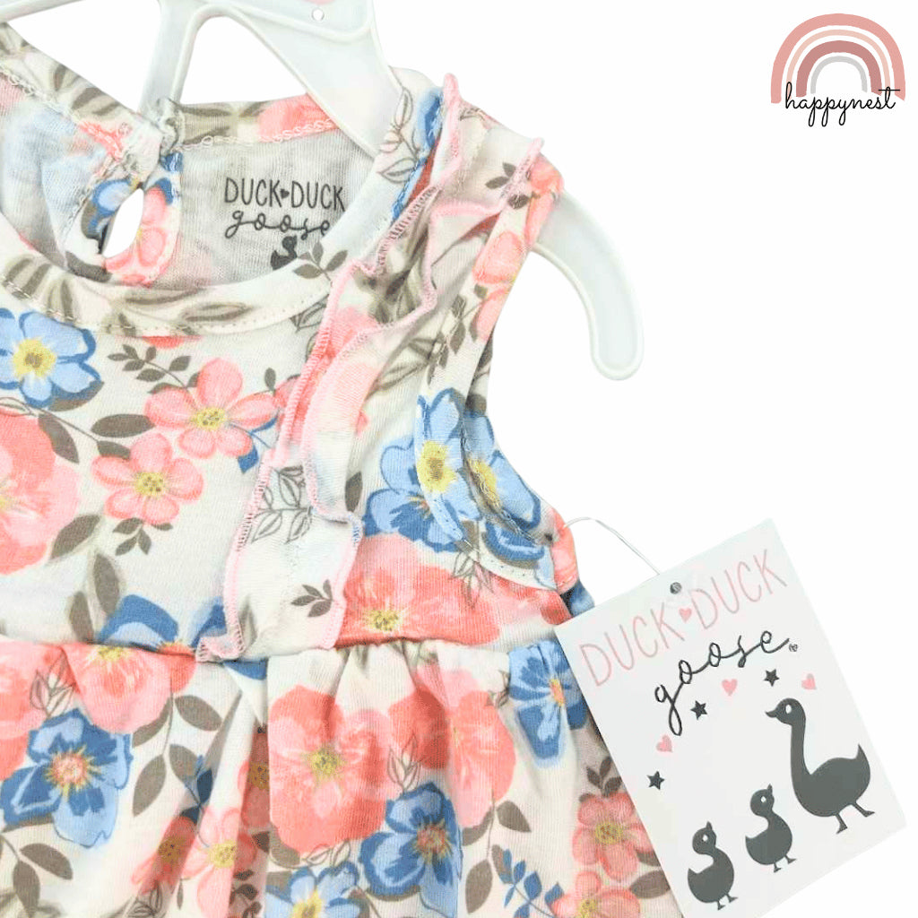 Floral 3-Piece Baby Set: Cute Dress, Bloomer & Reversible Sun Hat 6–24M – AA254