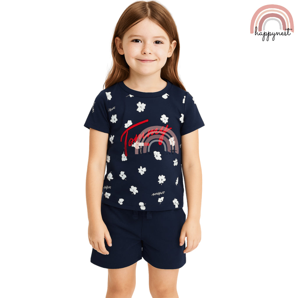 Navy Floral 2-Piece Girl Shirt & Shorts Set (2–10 Years) | AA353