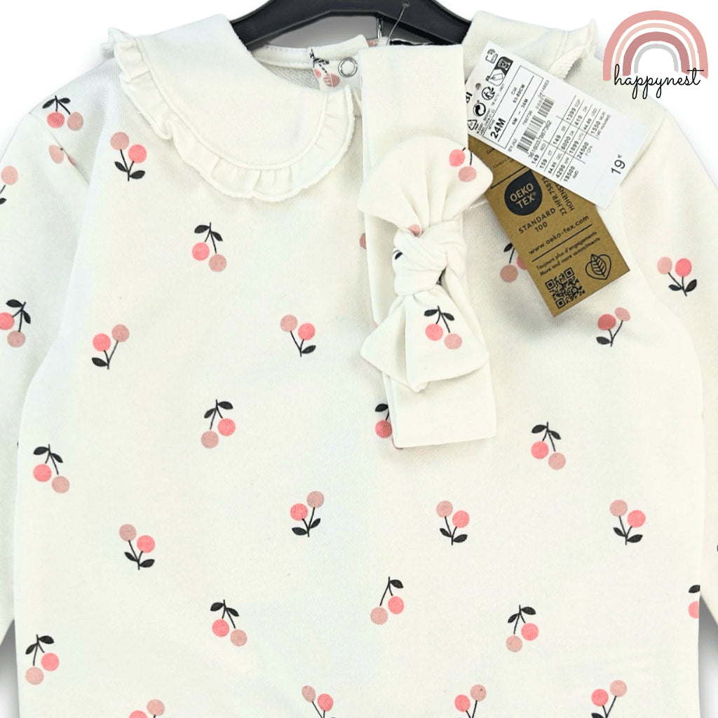 Kiabi 3-Piece Baby Girl Cherry Top, Ribbed Leggings & Bow Set (3–36 Months) | SS554