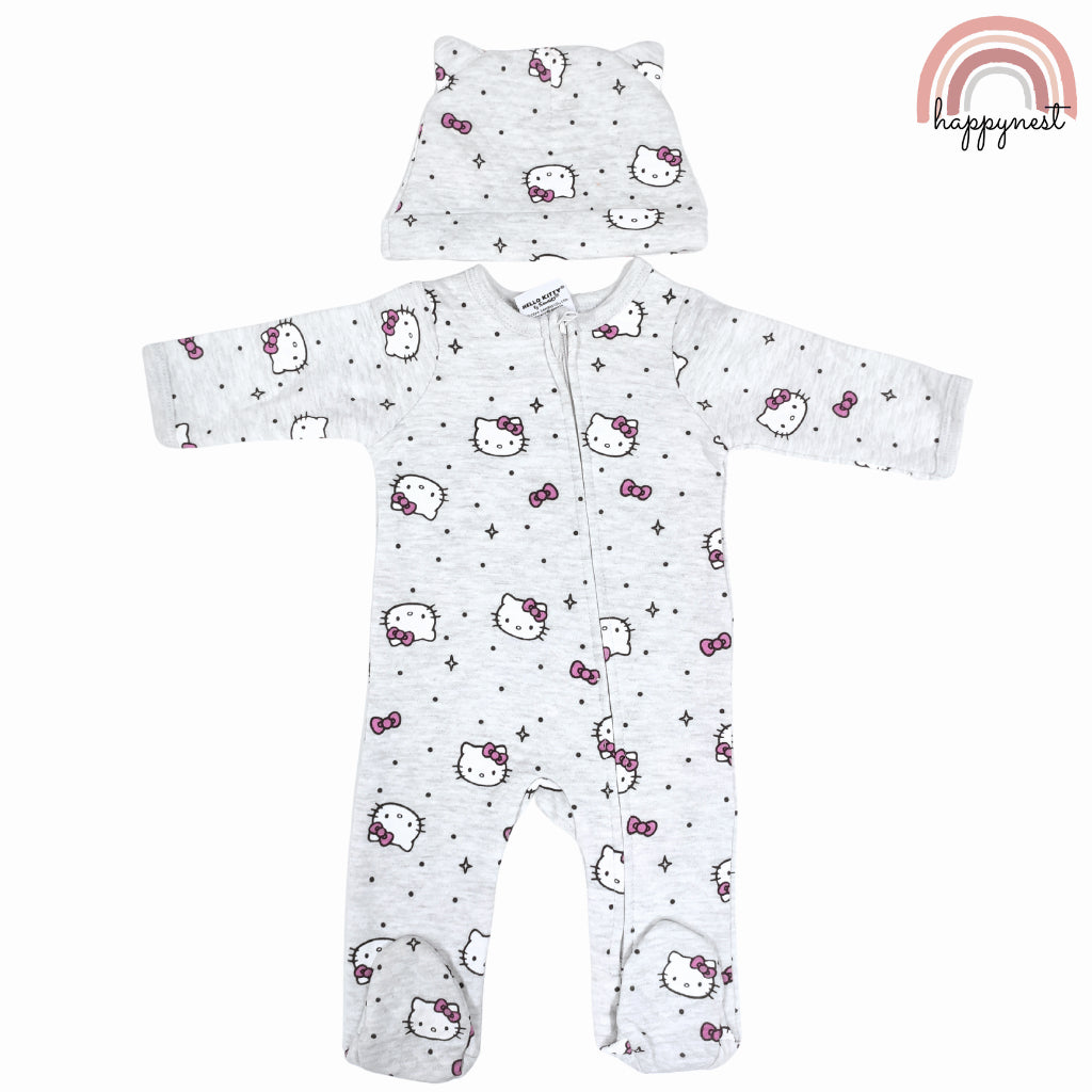 Hello Kitty Baby 2-Piece Footed Sleeper & Ear Hat Set - Grey Newborn - 9 Months AA392