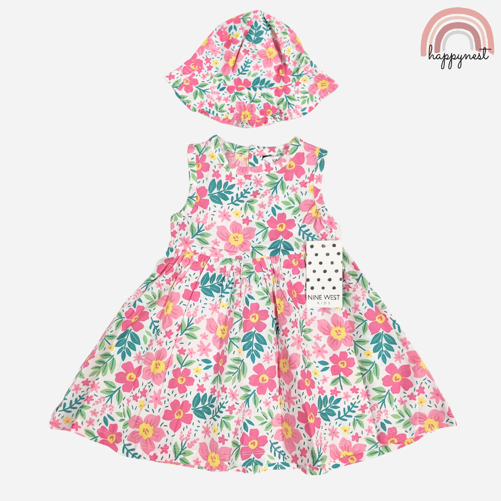 Nine West Floral Dress with Hat for Baby Girls 12–24 Months Old AA371