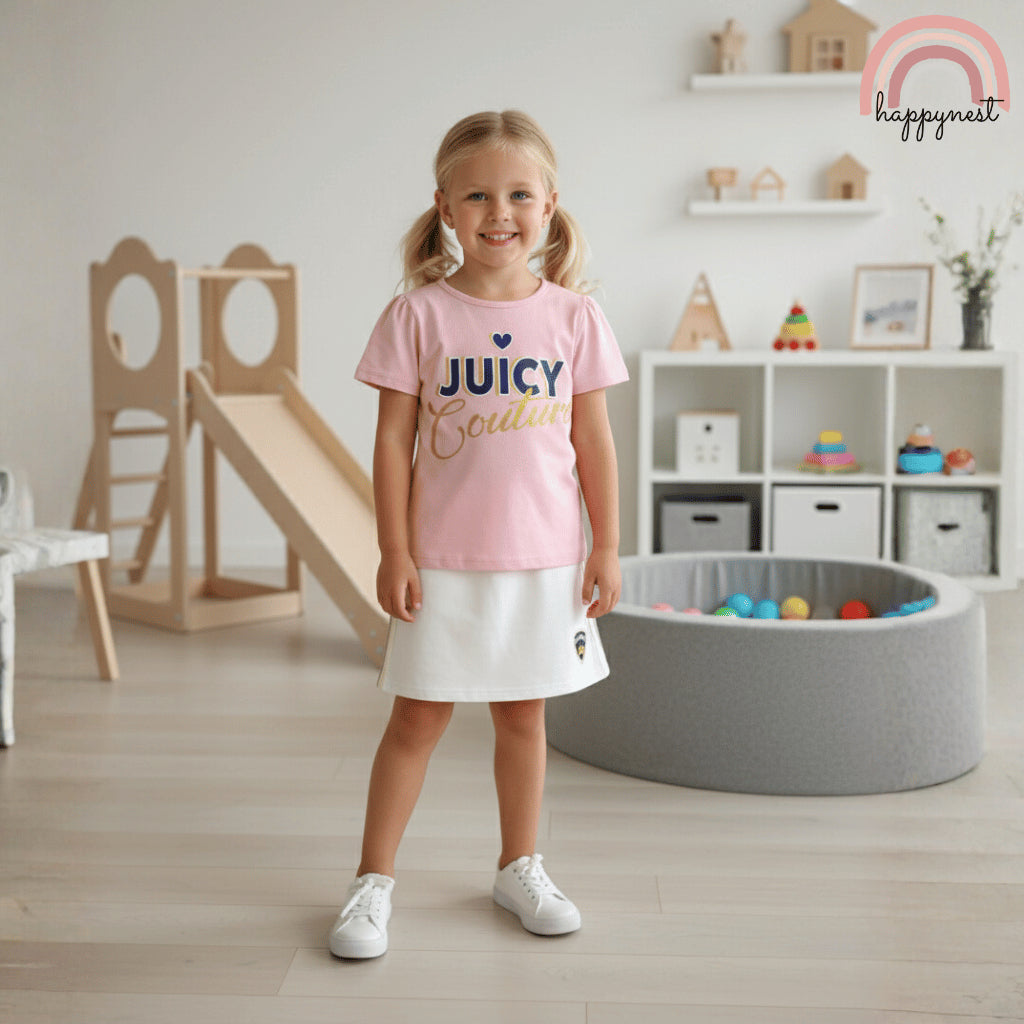 Juicy Couture Terno Set Pink Tee & White Skort (2-10Y) | AA426