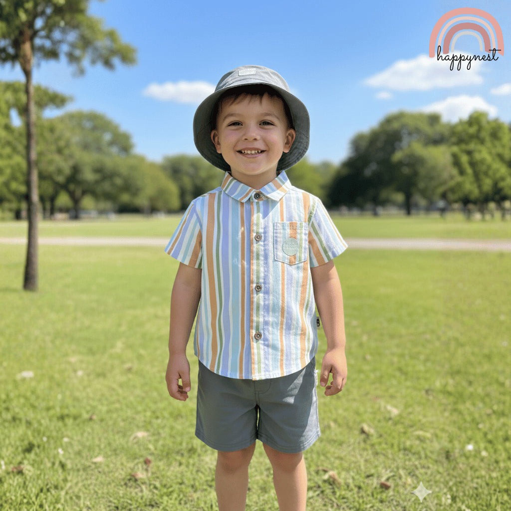 Rabbit Bear 3-PC Striped Terno w/ Bucket Hat (1-4Y) | AA436