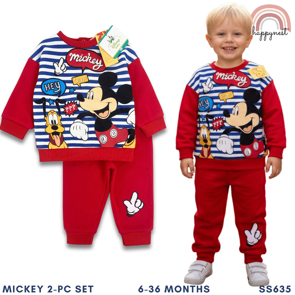 Mickey & Pluto Terno Set Baby Boys Cotton Sweater Joggers Striped Red 6-36M SS634