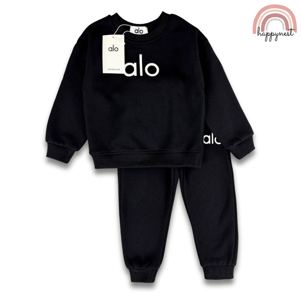 Alo Kids Terno Set Sweatshirt & Jogger Pants Unisex Black 2-8 Years SS644