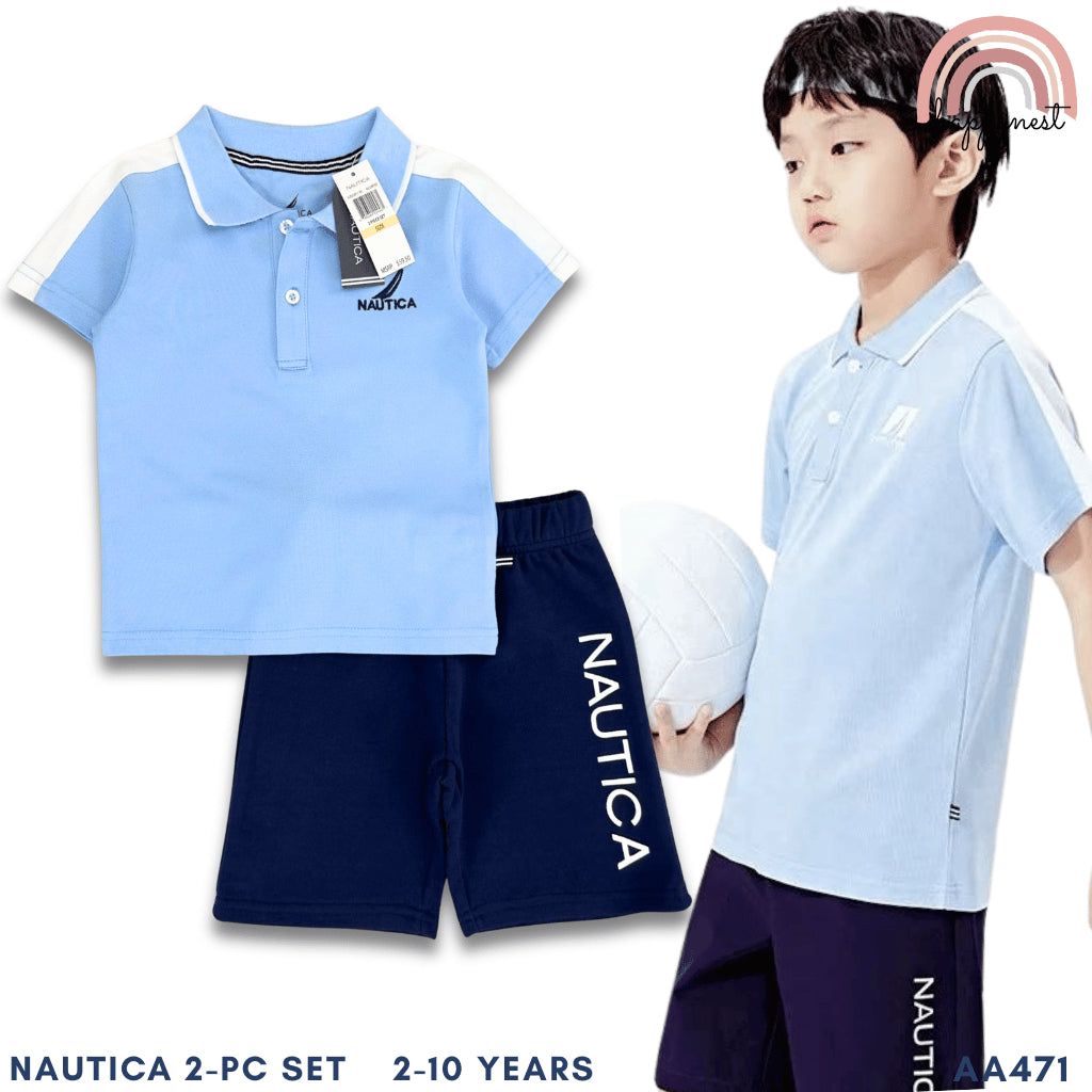 Nautica Kids 2-Pc Polo Set - Light Blue Shirt & Navy Shorts | Boys 2-10Y (AA471)