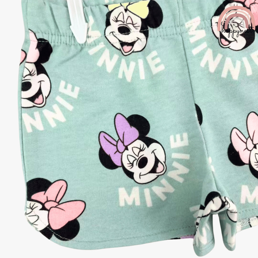 Disney Minnie Mouse Girls 2-Pc Ruffle Hoodie & Shorts Set | Soft Mint Green | 1-4 Years (AA467)