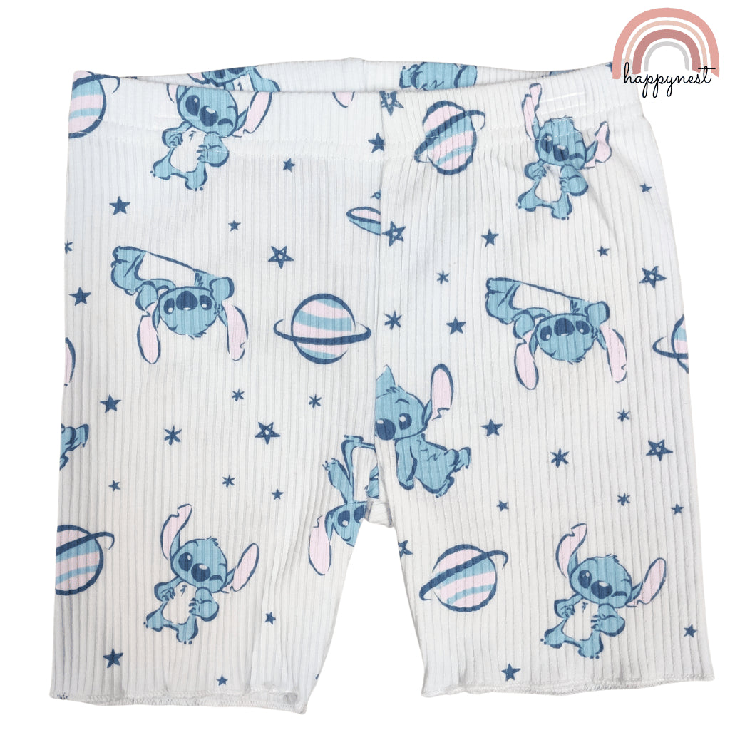 Disney Stitch Girls Kid 2-Pc Ruffle Top & Shorts Set | 2-6 Years White Ribbed Cotton (B7)