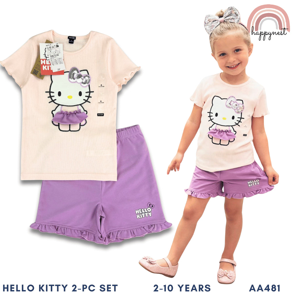 Hello Kitty Girls 2-Pc Ruffle Tee & Shorts Set | 2-10 Years (AA481)