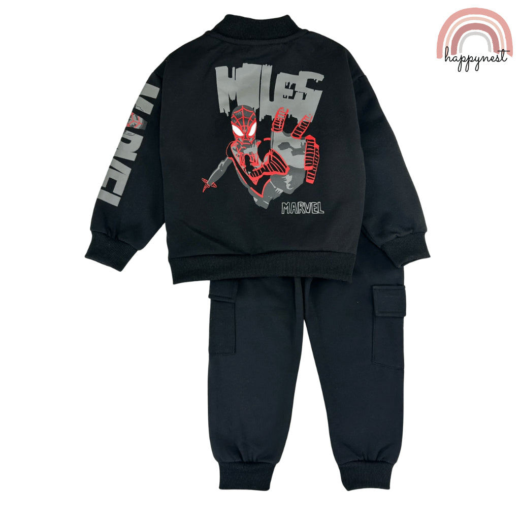 Marvel Spiderman Miles Morales Kids 2-Pc Set | Black Half-Zip Hoodie & Cargo Joggers | 2-8Y (SS681)