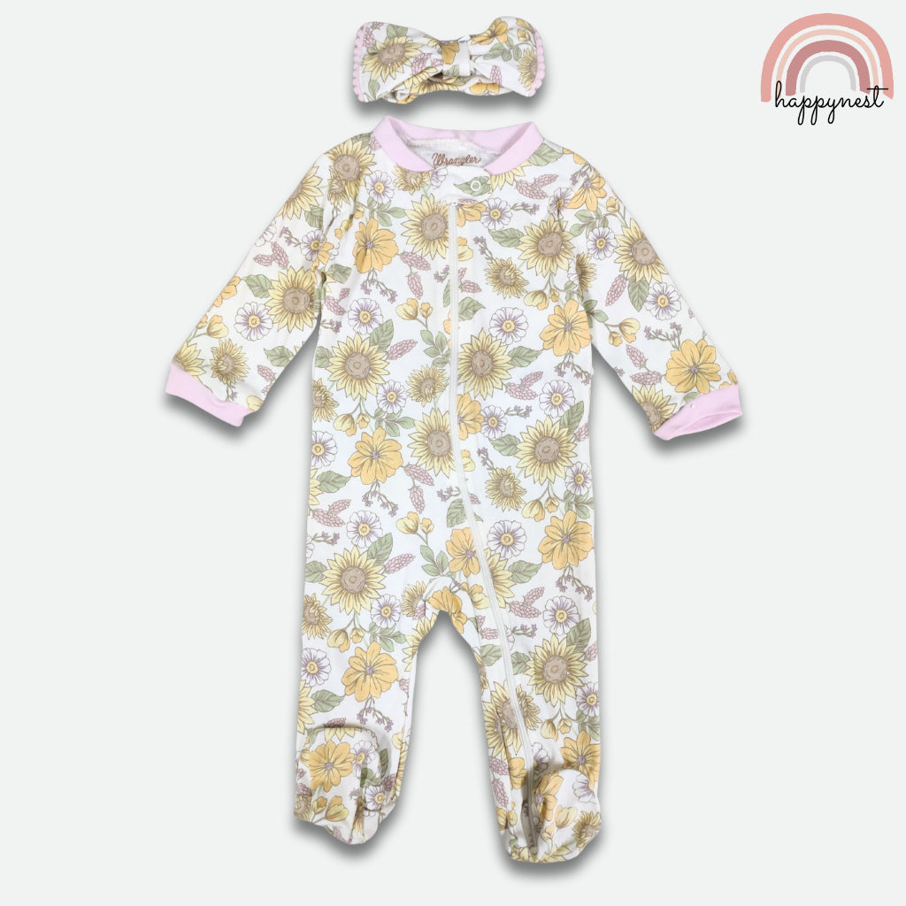 Wrangler Baby 2-Pc Sleepsuit & Headband Set | Sunflower Print (B57) 6-9 Months