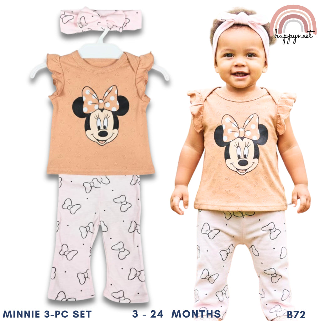 Minnie Baby Girl 3-Pc Flutter Set | Tan & Pink | 3 - 24 Months | B72