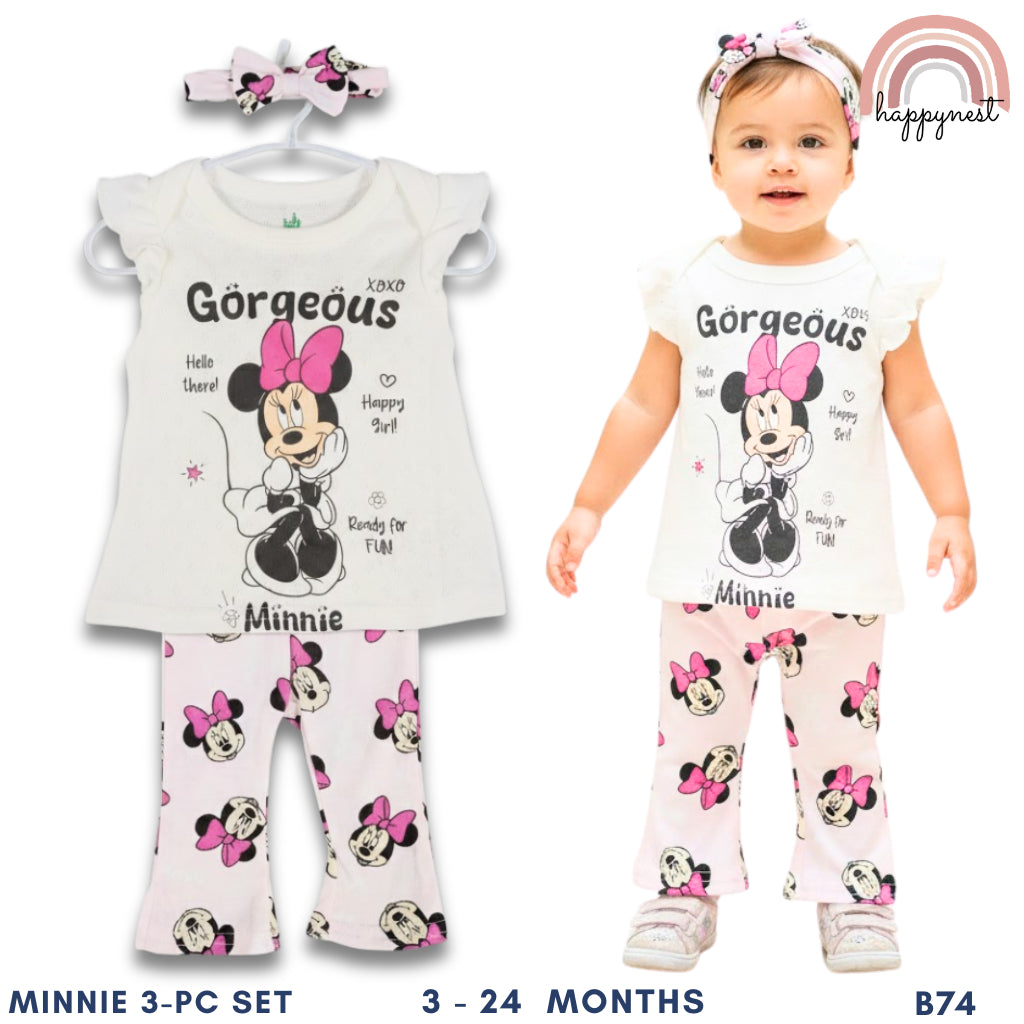 Minnie Baby Girl 3-Pc "Gorgeous" Set | White & Pink | 3-24 Months | B74