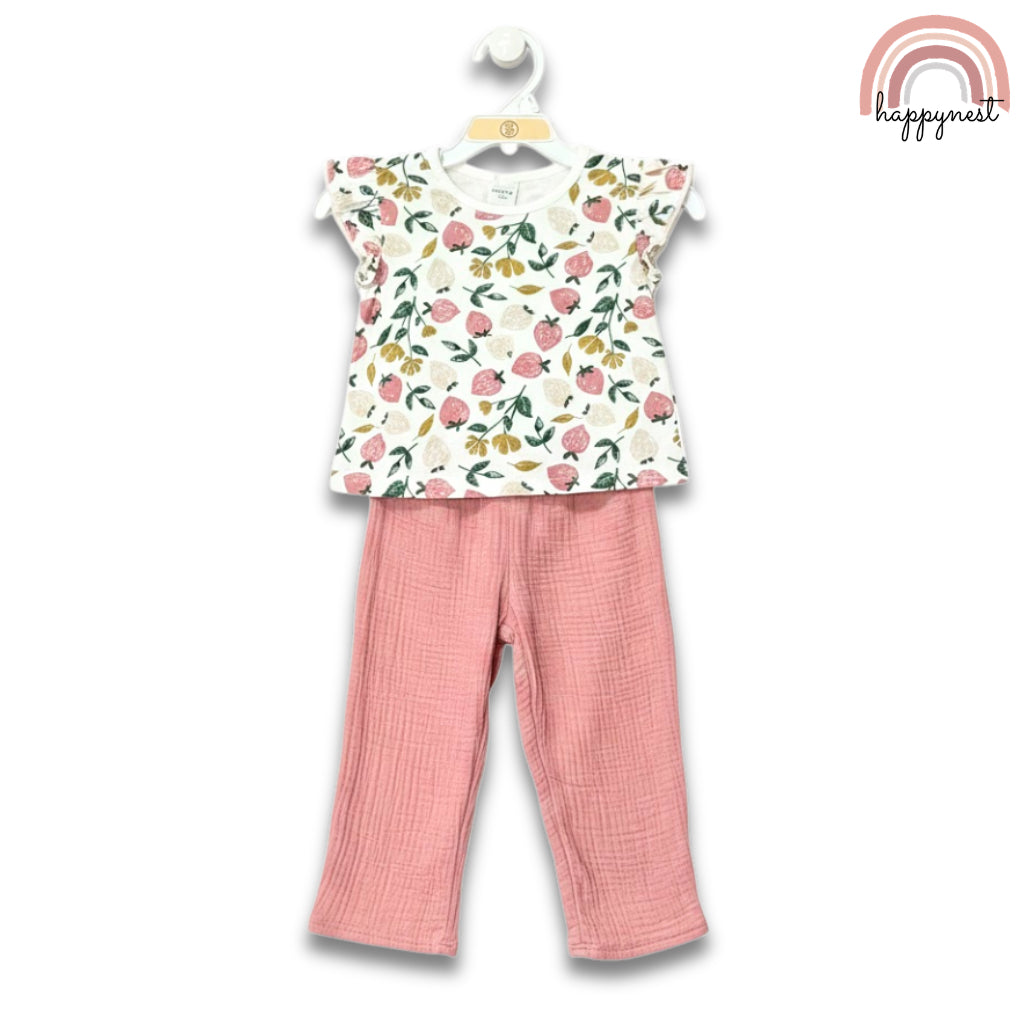 Rabbit Bear Sweet Strawberry 2-PC Ruffle Tee & Pants Set (AA496) | 2-6Y