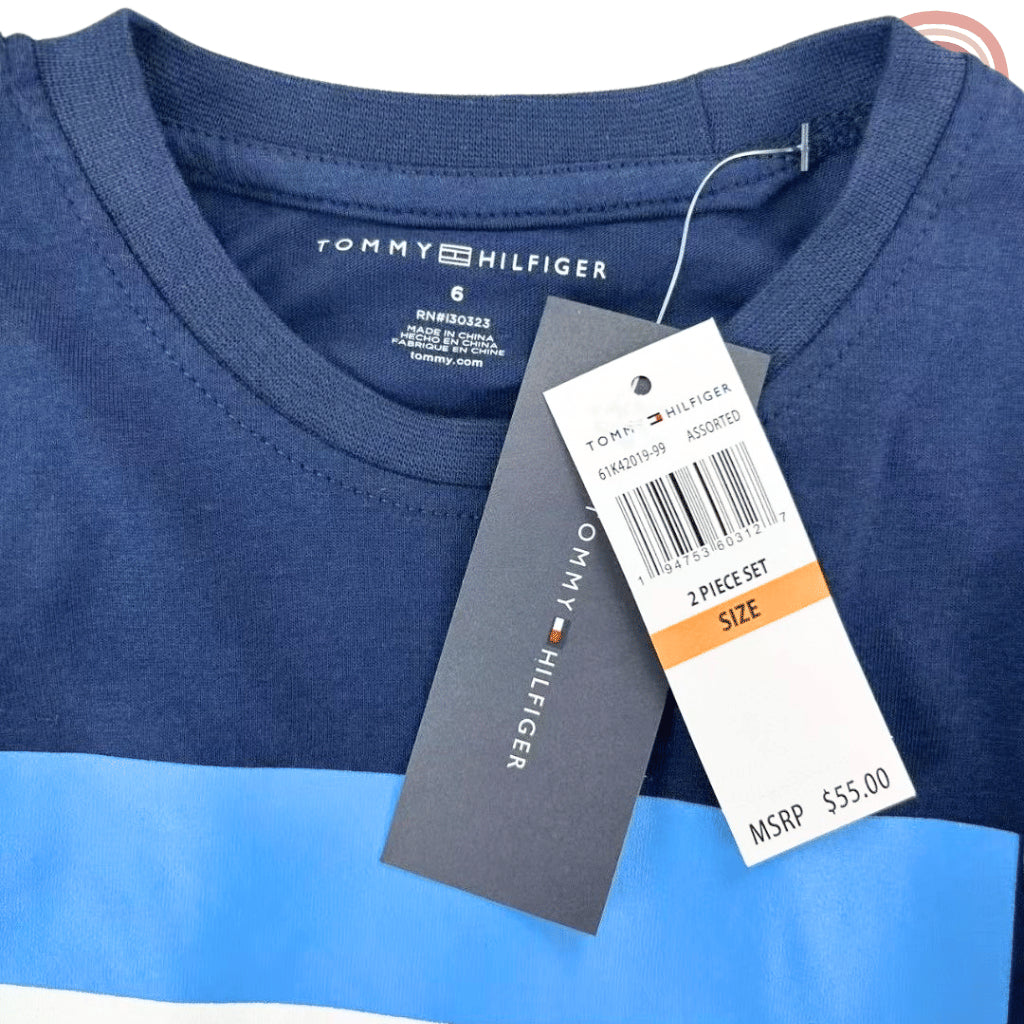 Boys Casual OOTD – Navy Blue Graphic Shirt & Grey Shorts Set | 2–10 Years (AA309)