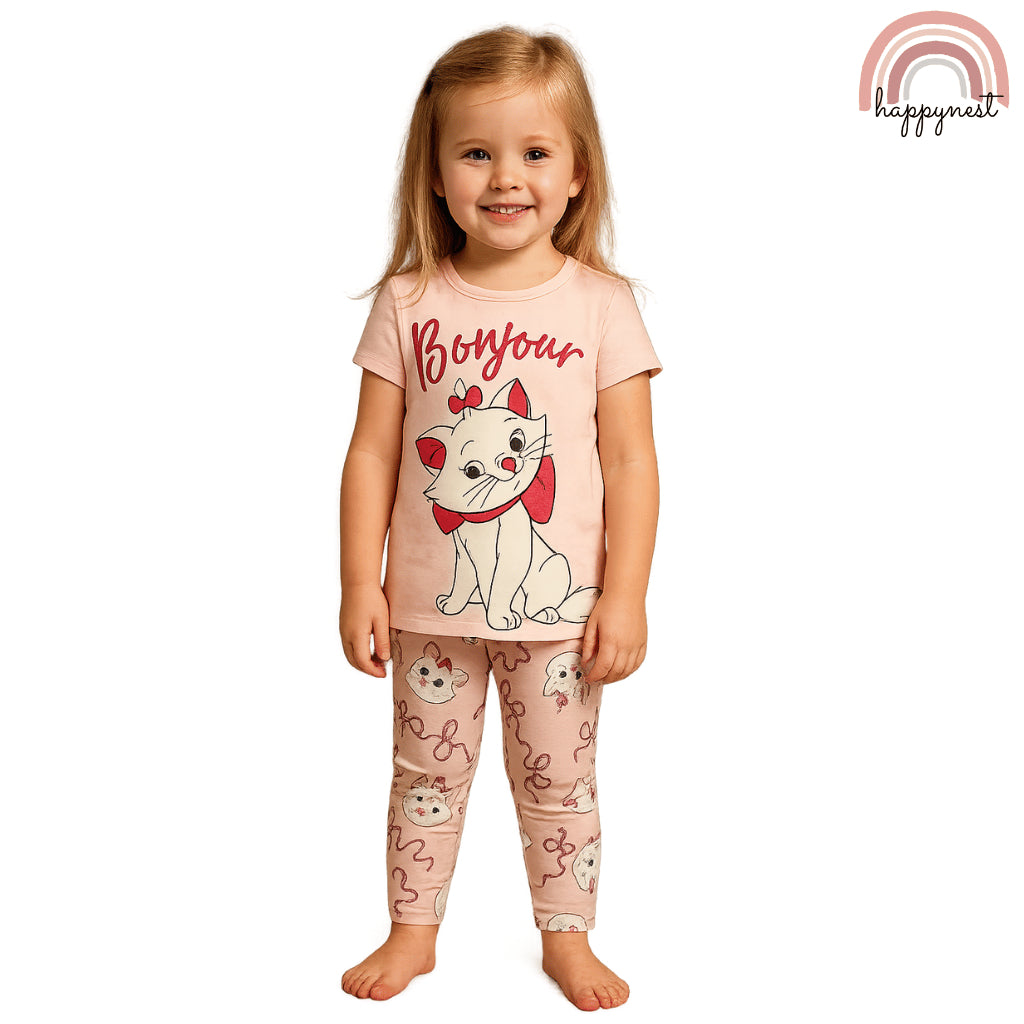 Girls Pink Aristocats Top & Leggings Set 2-7Y Comfy Soft Cotton Terno OOTD AA301