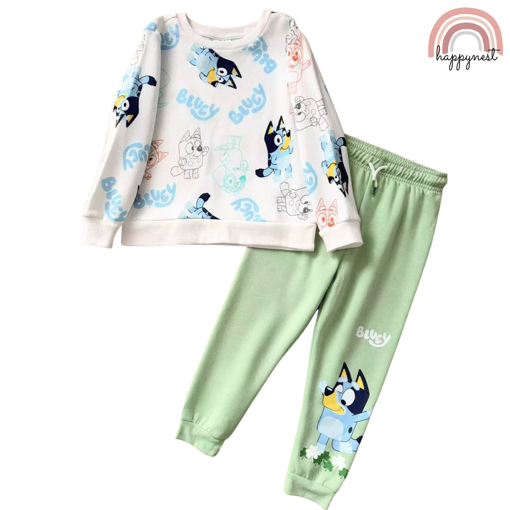 Bluey Mint Green 2-Piece Sweatshirt & Jogger Set for Boys (12M–5Y) | SS563