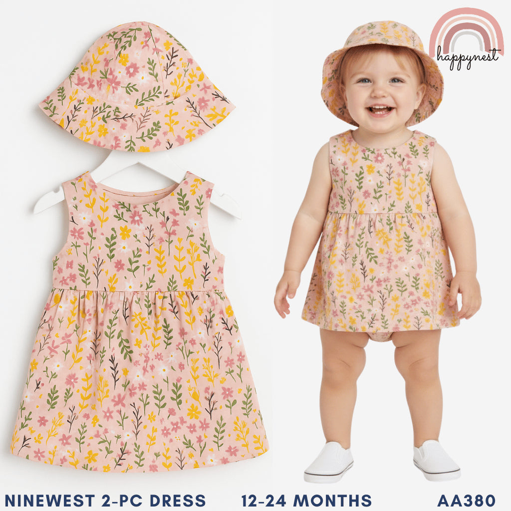 Nine West Floral Dress with Hat for Baby Girls 12–24 Months Old AA371