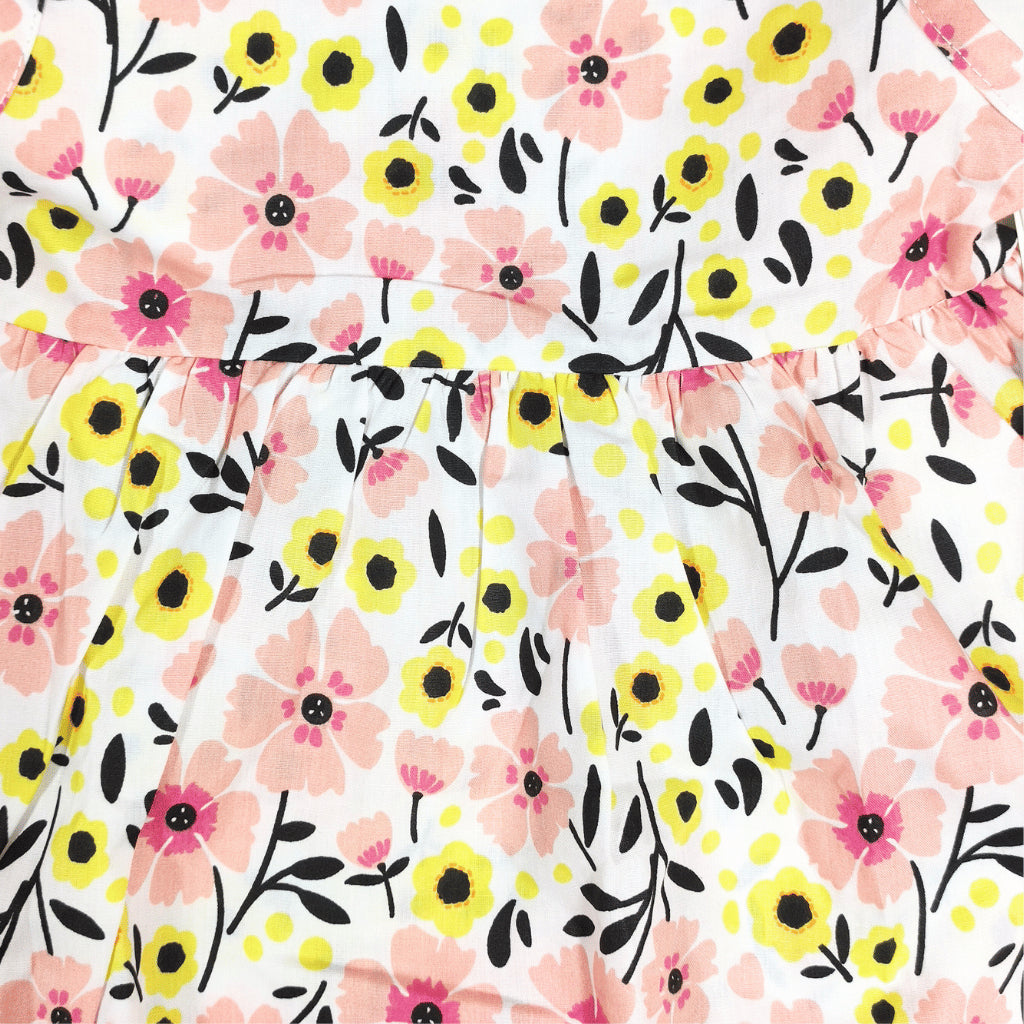 Pink & Yellow Floral Dress & Hat Set for Girls 12-24M AA381