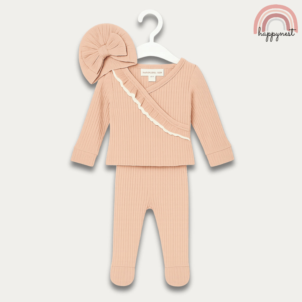 Baby Girl Overall Onesies Ruffle Ribbed Kimono Top & Pants Set 3-9M AA389