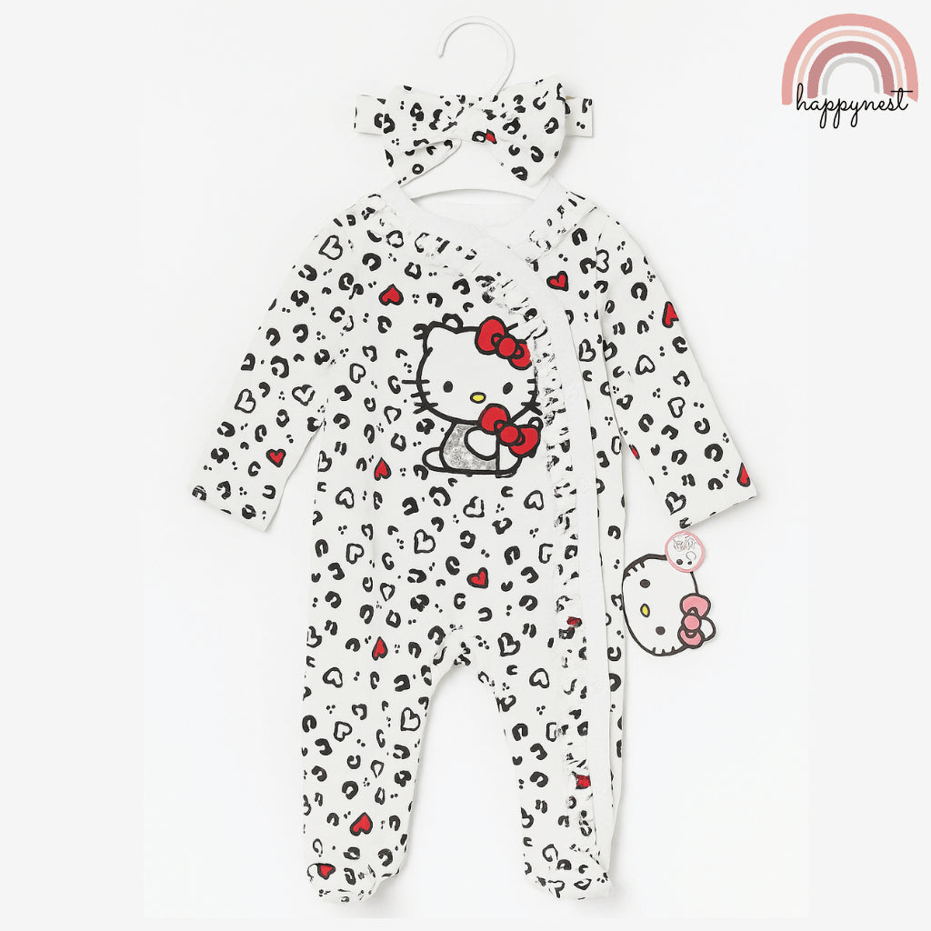 Hello Kitty Baby Overalls Leopard Print Footed & Headband Set AA394 Newborn - 9 Months