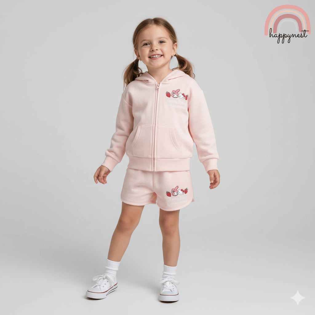 Hello Kitty Girls Jacket + Shorts Set Pink Sanrio Print 2-8Y Kuromi Melody SS496