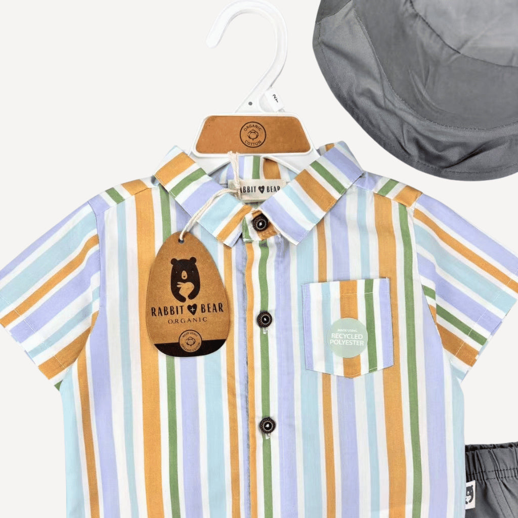 Rabbit Bear 3-PC Striped Terno w/ Bucket Hat (1-4Y) | AA436