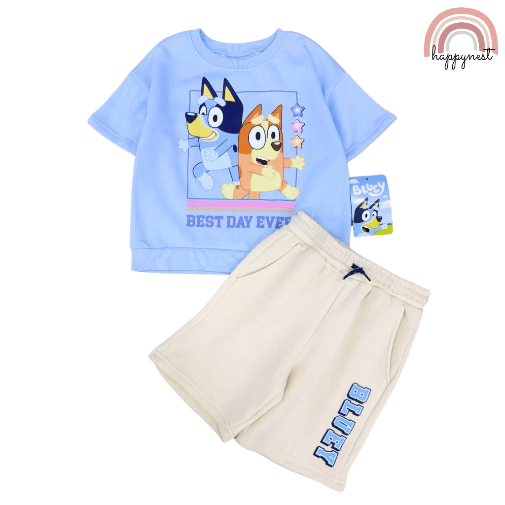 Bluey Terno Shirt & Shorts Set for Kids "Best Day Ever" Outfit 5-7Y AA446