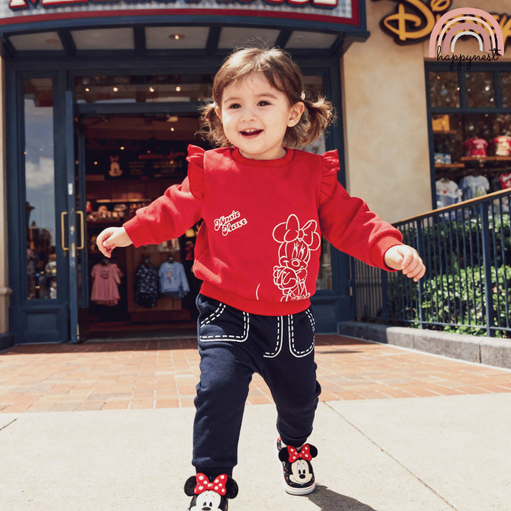 Minnie Baby Girl OOTD 2PC Set Red Ruffle Sweater Dark Blue Pants 6-36 Months SS612