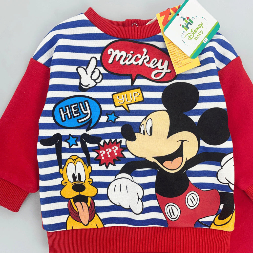 Mickey & Pluto Terno Set Baby Boys Cotton Sweater Joggers Striped Red 6-36M SS634