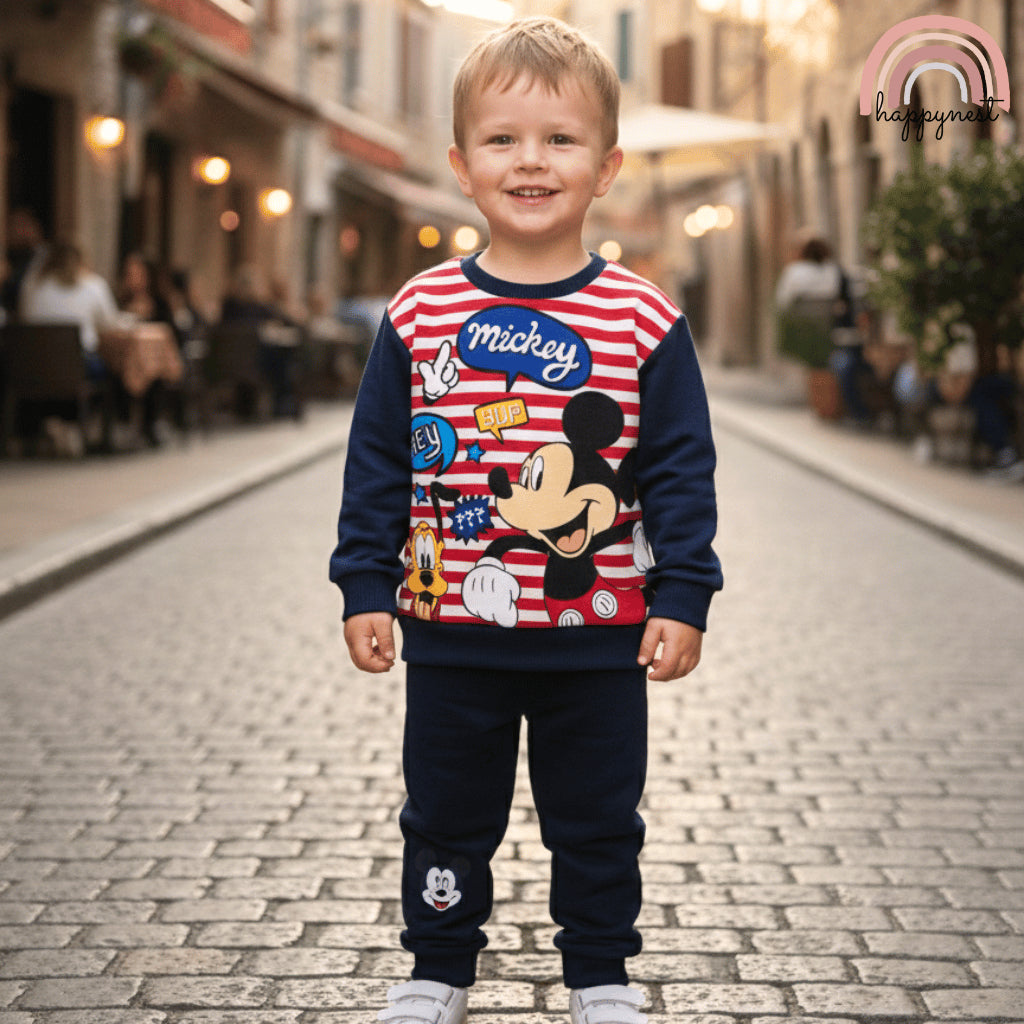 Mickey & Pluto Terno Set Baby Boys Cotton Sweater Joggers Striped Navy 6-36M SS635