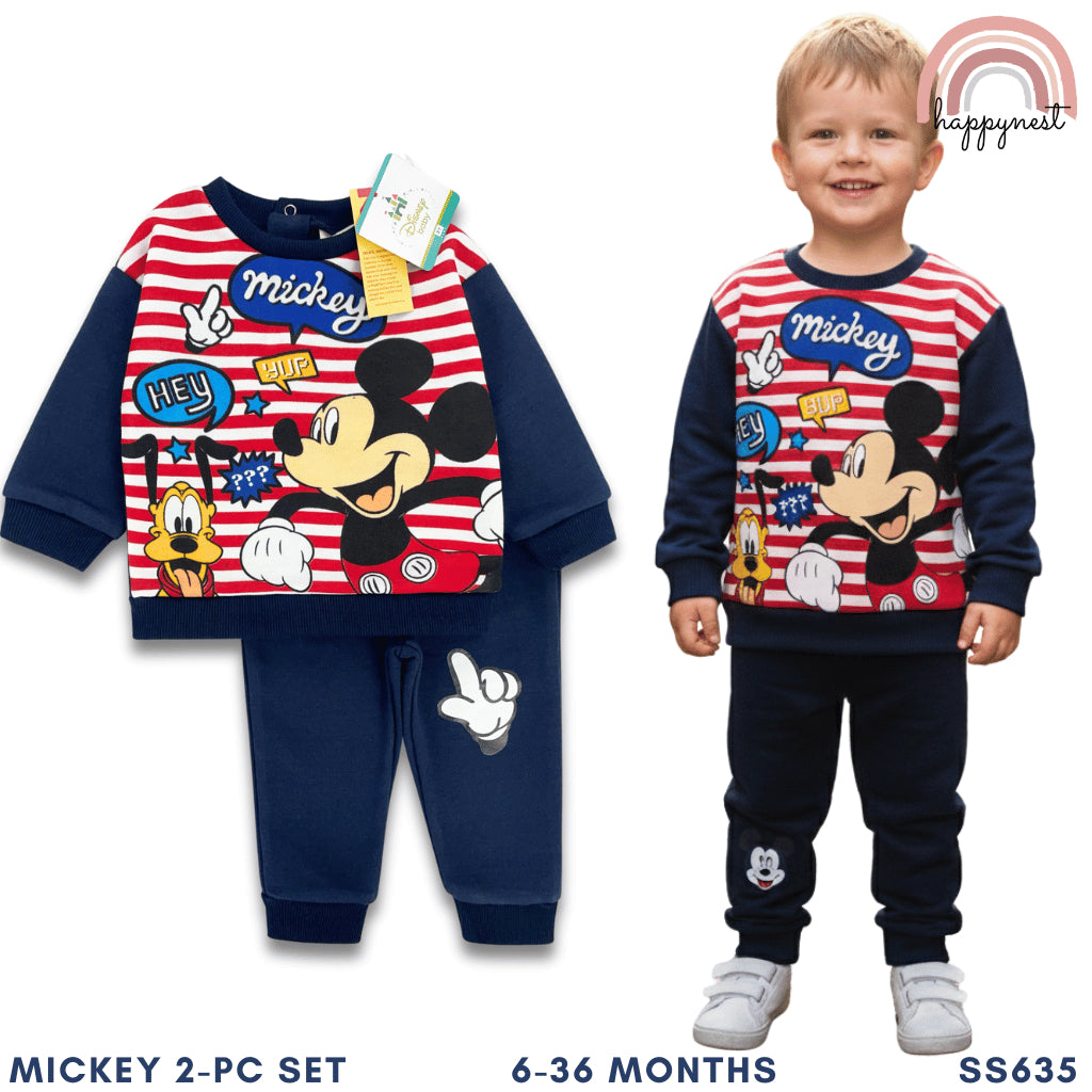 Mickey & Pluto Terno Set Baby Boys Cotton Sweater Joggers Striped Navy 6-36M SS635