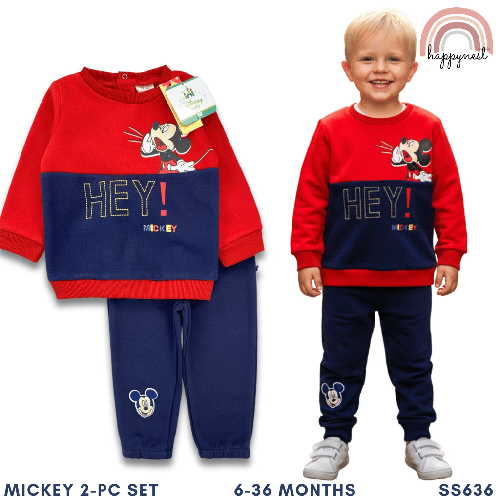 Disney Mickey Terno Set Baby Boys Color Block Sweatshirt Joggers Navy Red 6-36M SS636