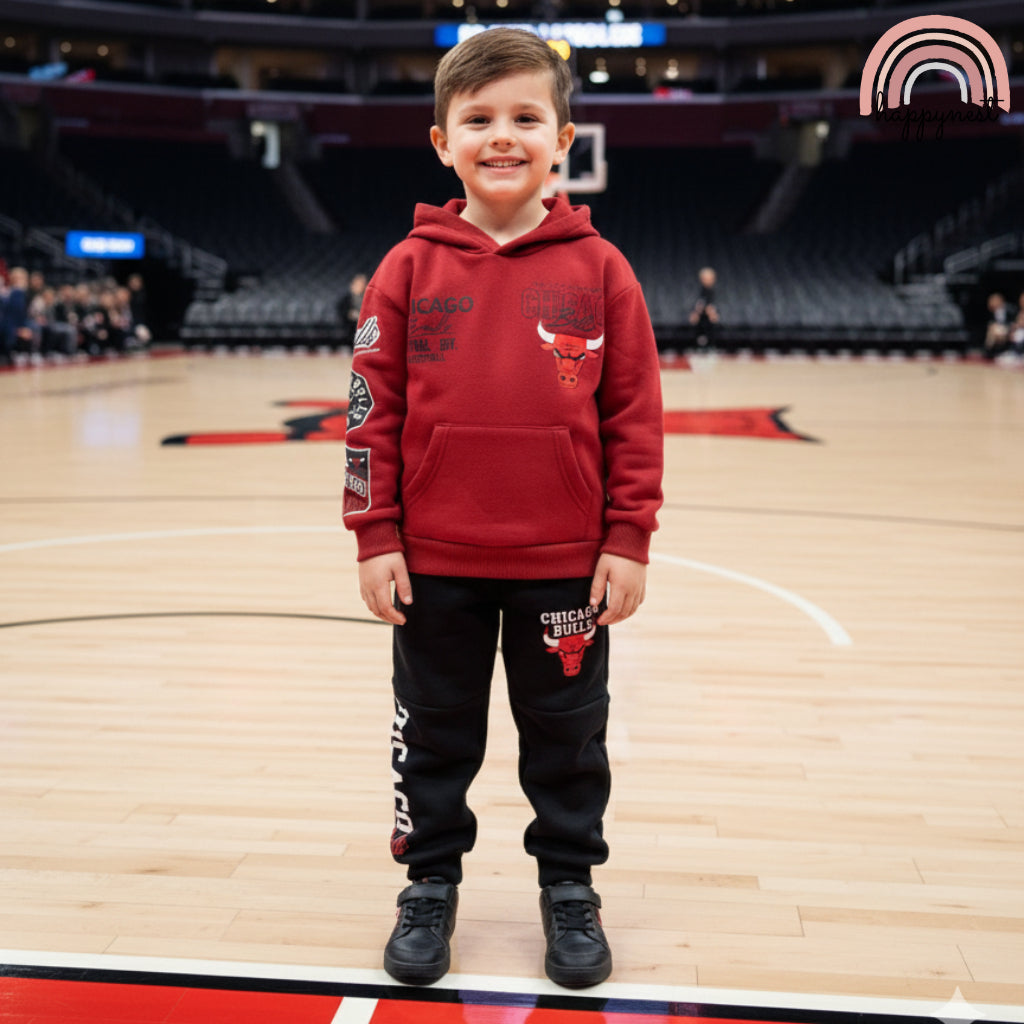 Chicago Bulls Hoodie Terno Set Kids Sweatshirt Jogger Pants Red 2-8Y SS651