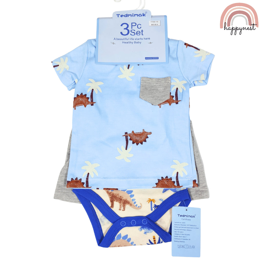 Tedmimak Baby Boy 3-Piece Blue Dino Print 0-18 Months AA271