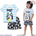 Kids Bluey Stripes 2-Pc Set - Striped Tee & Printed Shorts (Ages 2-10) AA470