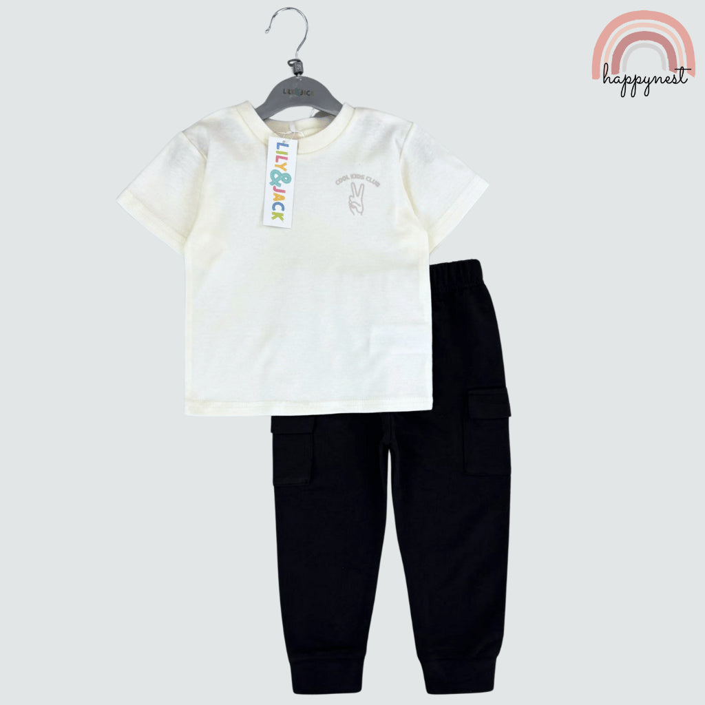 Lily & Jack Boys 2-Pc "Cool Kids Club" Tee & Cargo Jogger Set | Soft Cotton | AA478 2-4 Years