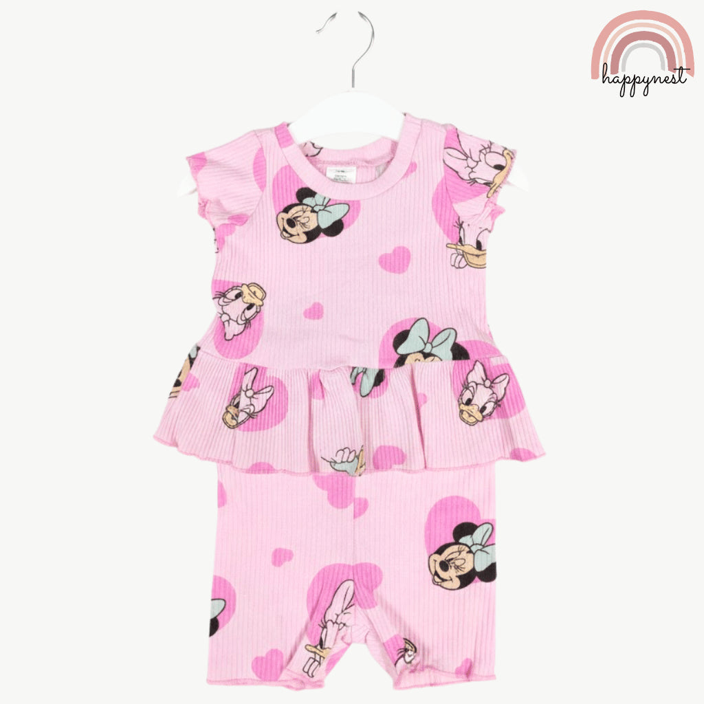 Disney Minnie & Daisy Toddler Girls 2-Pc Ruffle Set | Pink Ribbed Cotton | 3m - 4 Years (B8)