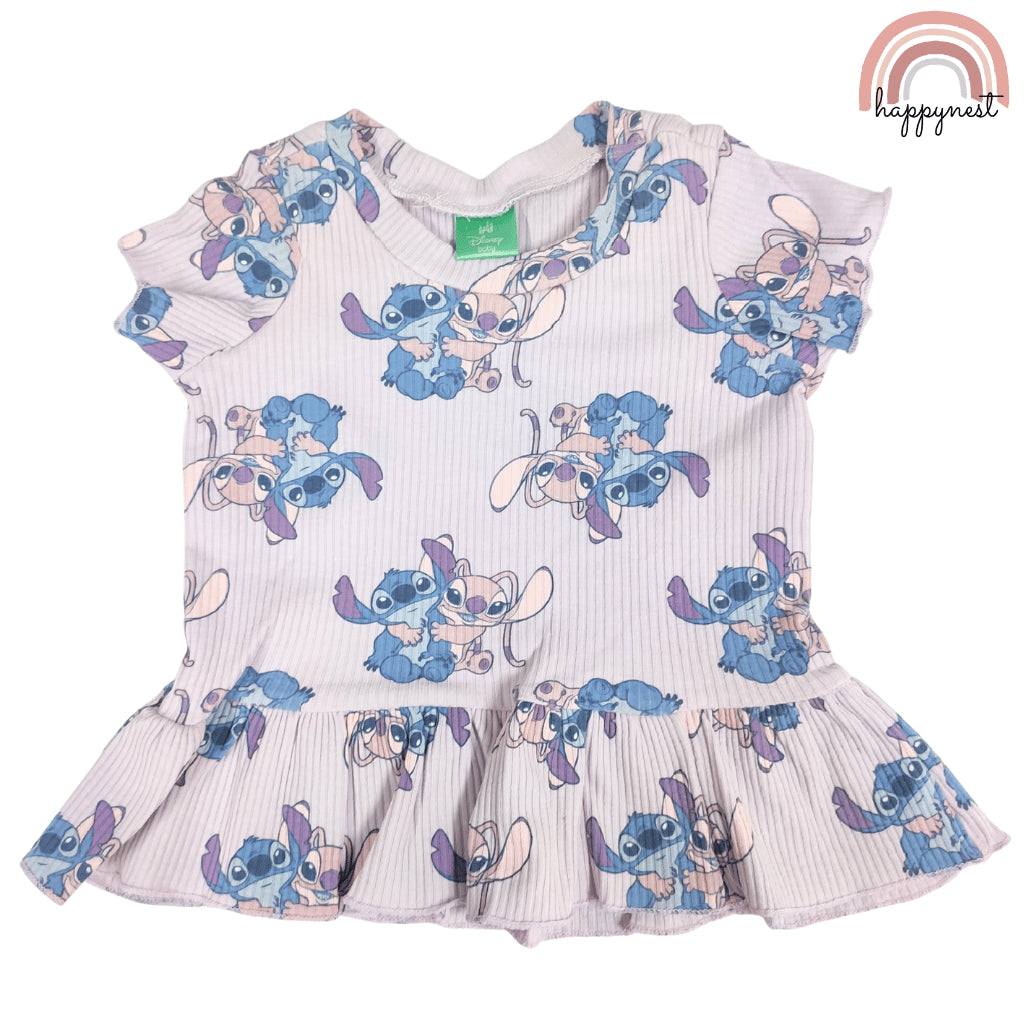 Disney Stitch & Angel Toddler Girls 2-Pc Ruffle Top & Shorts Set | Ribbed Cotton | 12-24 Months (B9)