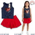Blue Red Girls 2-Pc Sleeveless Set | Sequin Heart & Stars | Navy & Red | 2-10 Years (AA487)